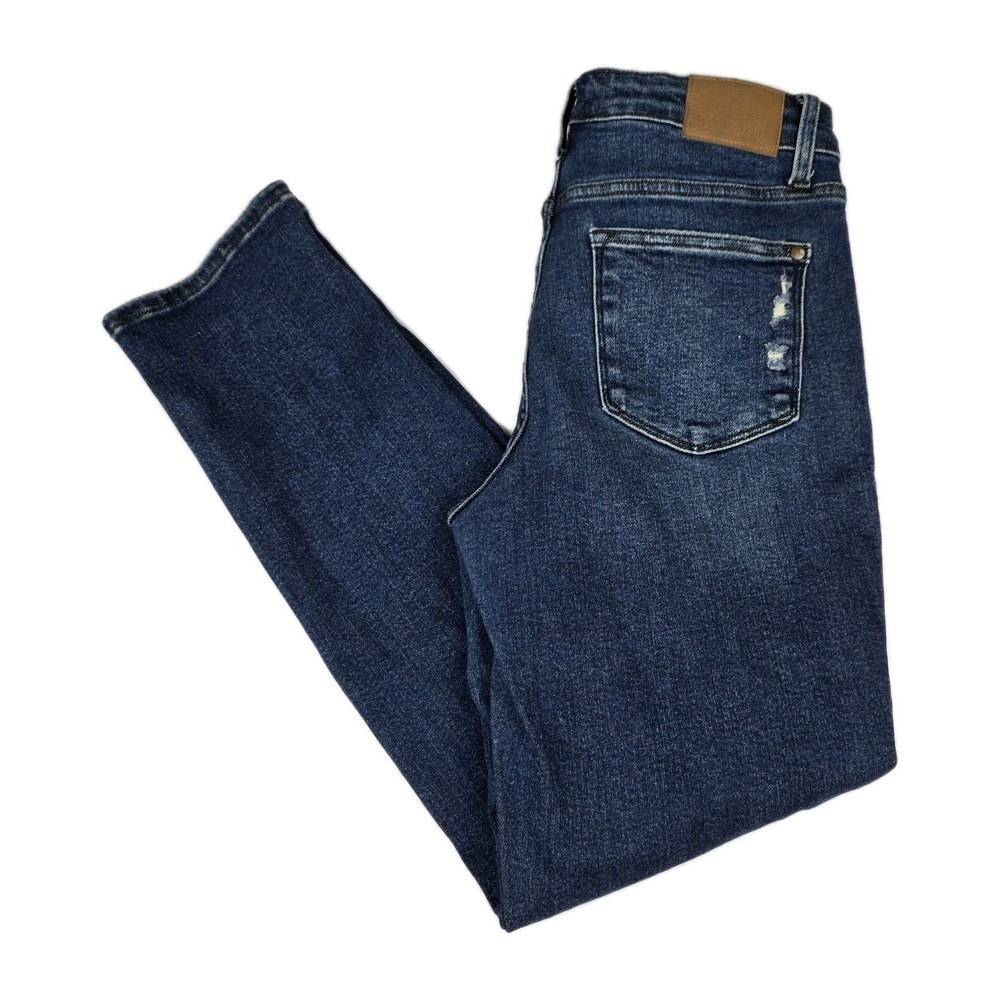 Judy Blue‎ Jeans Womens Size 9/29 Boyfriend Buffalo Plaid Patch Mid Rise Denim